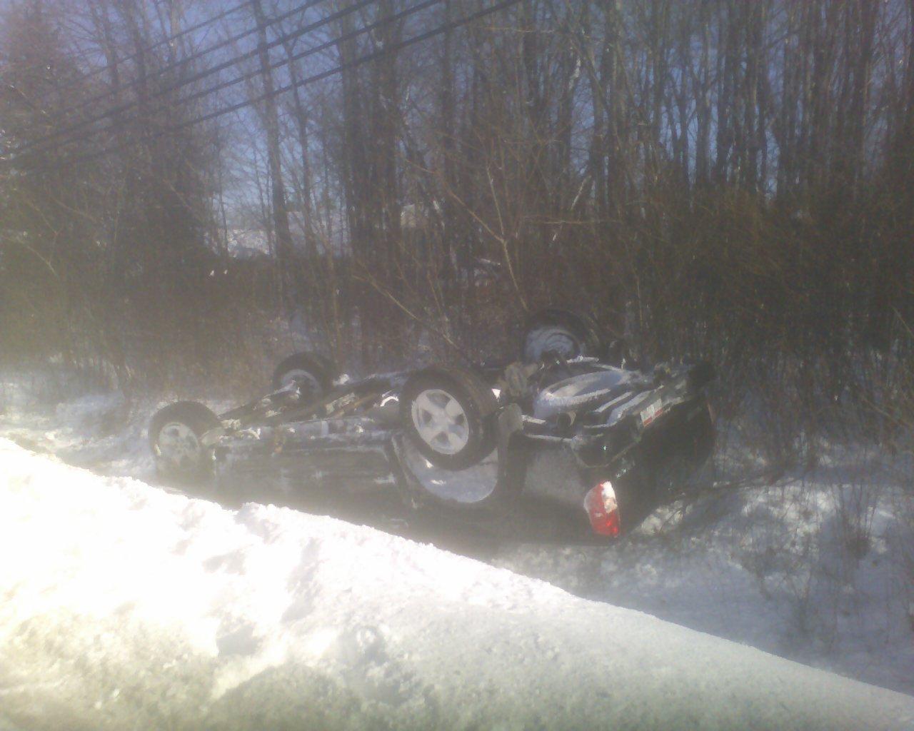 Pick up rolled-over on icy roads